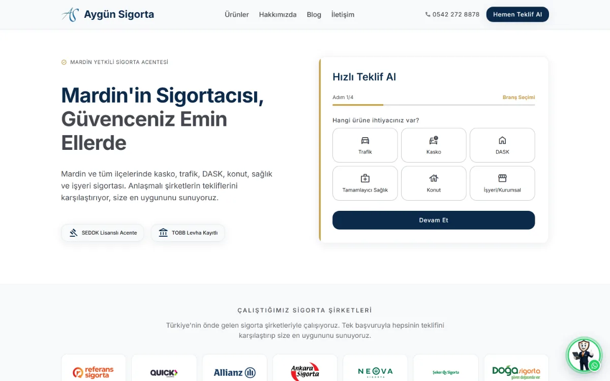 Aygün Sigorta website home page