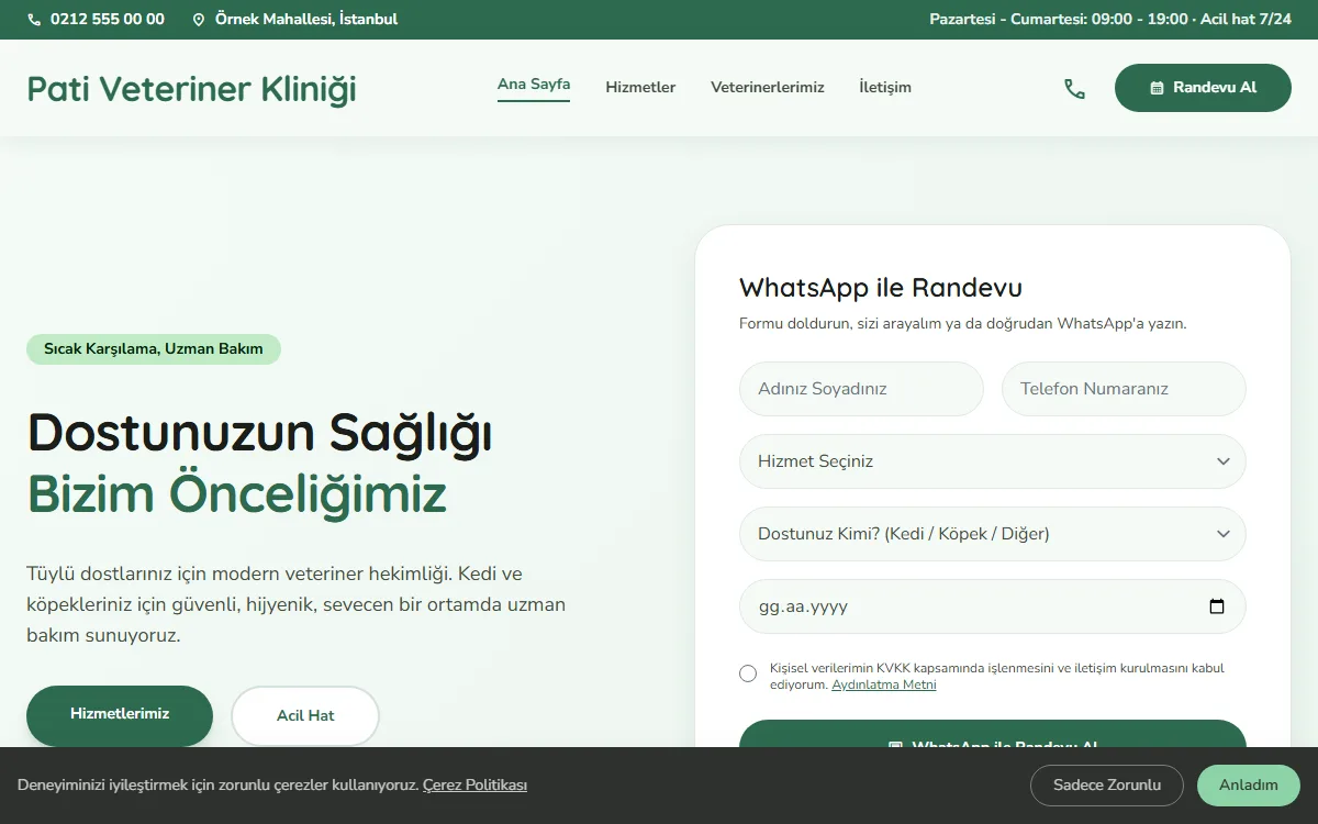 Veterinary clinic demo site home page